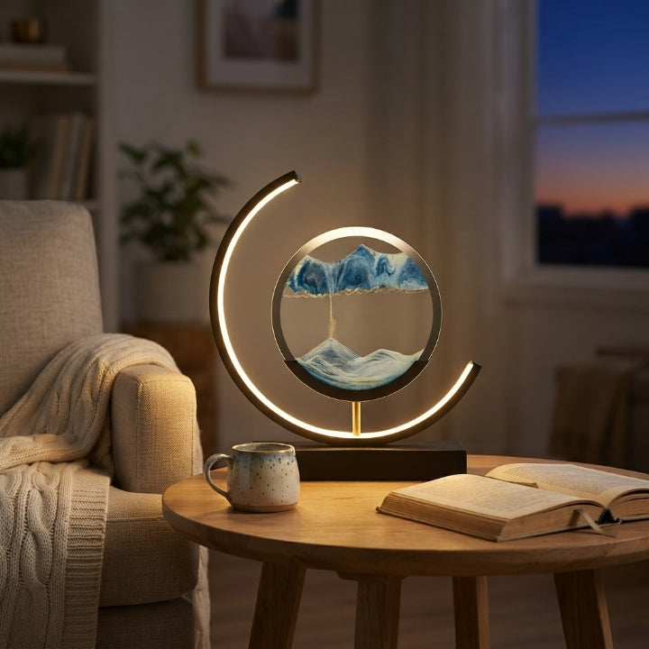 Sandbild-Lampe mit LED-Ring, Touch- & Fernbedienung, 18 × 27 cm -    Zorenza