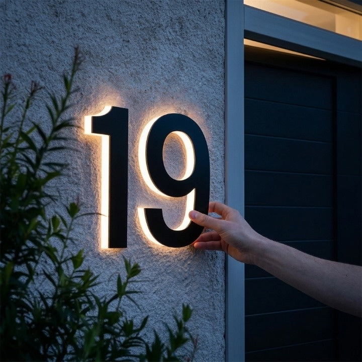 Hinterleuchtete Hausnummer – Modernes LED-Schild für jeden Eingang -    Zorenza