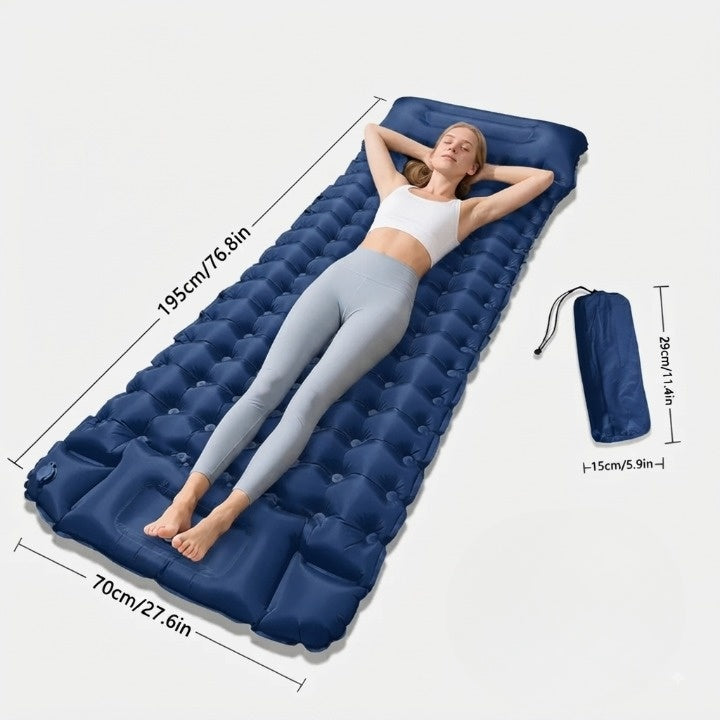 Aufblasbare Campingmatte mit Kopfkissen – 10 cm dick, mit Fußpumpe -    Zorenza