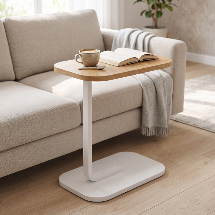 C-förmiger Beistelltisch aus Holz und Metall, schiebt sich unter Sofa oder Bett, 45 × 28 cm, Höhe 60 cm -    Zorenza