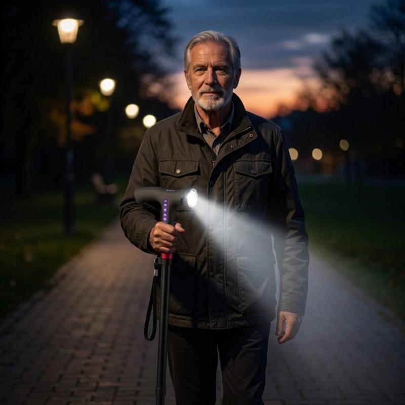 Intelligenter Wanderstock – Fallalarm, LED-Beleuchtung, höhenverstellbar -    Zorenza