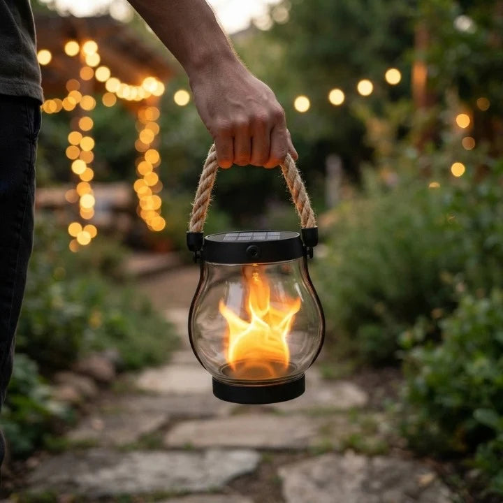 Solar-Gartenlaterne mit Flammeneffekt – 12 Stunden Licht pro Ladung -    Zorenza