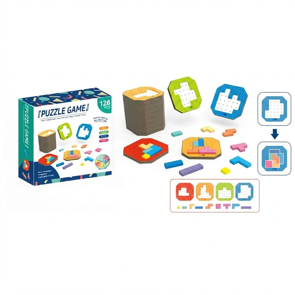 Holzpuzzle Logikspiel mit 108 Bausteinen für Kinder -    Zorenza