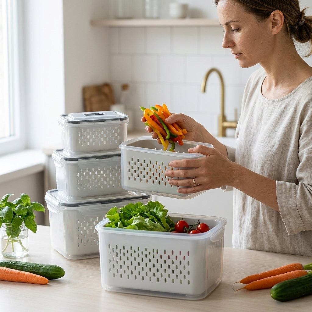 Frischhaltebox 2-in-1 mit Abtropfsieb Set -    Zorenza