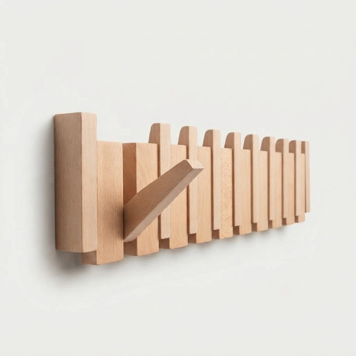 Wandgarderobe Massivholz, Klaviertasten-Design, 3 Farbtöne, 4/6/8 Haken -    Zorenza