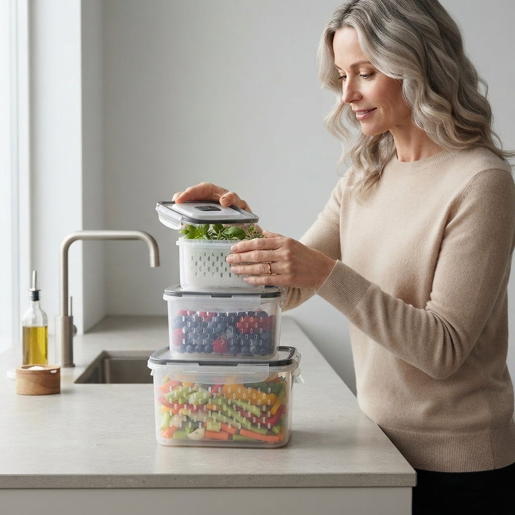 Frischhaltebox 2-in-1 mit Abtropfsieb Set -    Zorenza