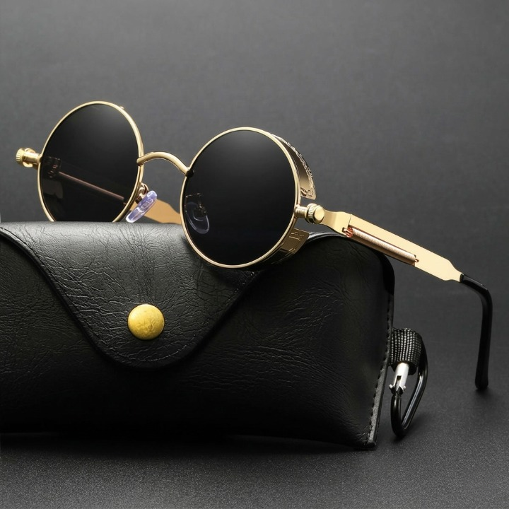 Sonnenbrille Steampunk Retro rund polarisiert UV400 Metallrahmen -    Zorenza