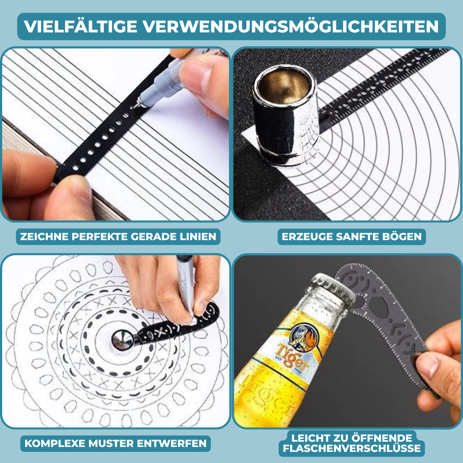 Multifunktions-Messlineal Edelstahl mit Zirkel und Werkzeugset -    Zorenza