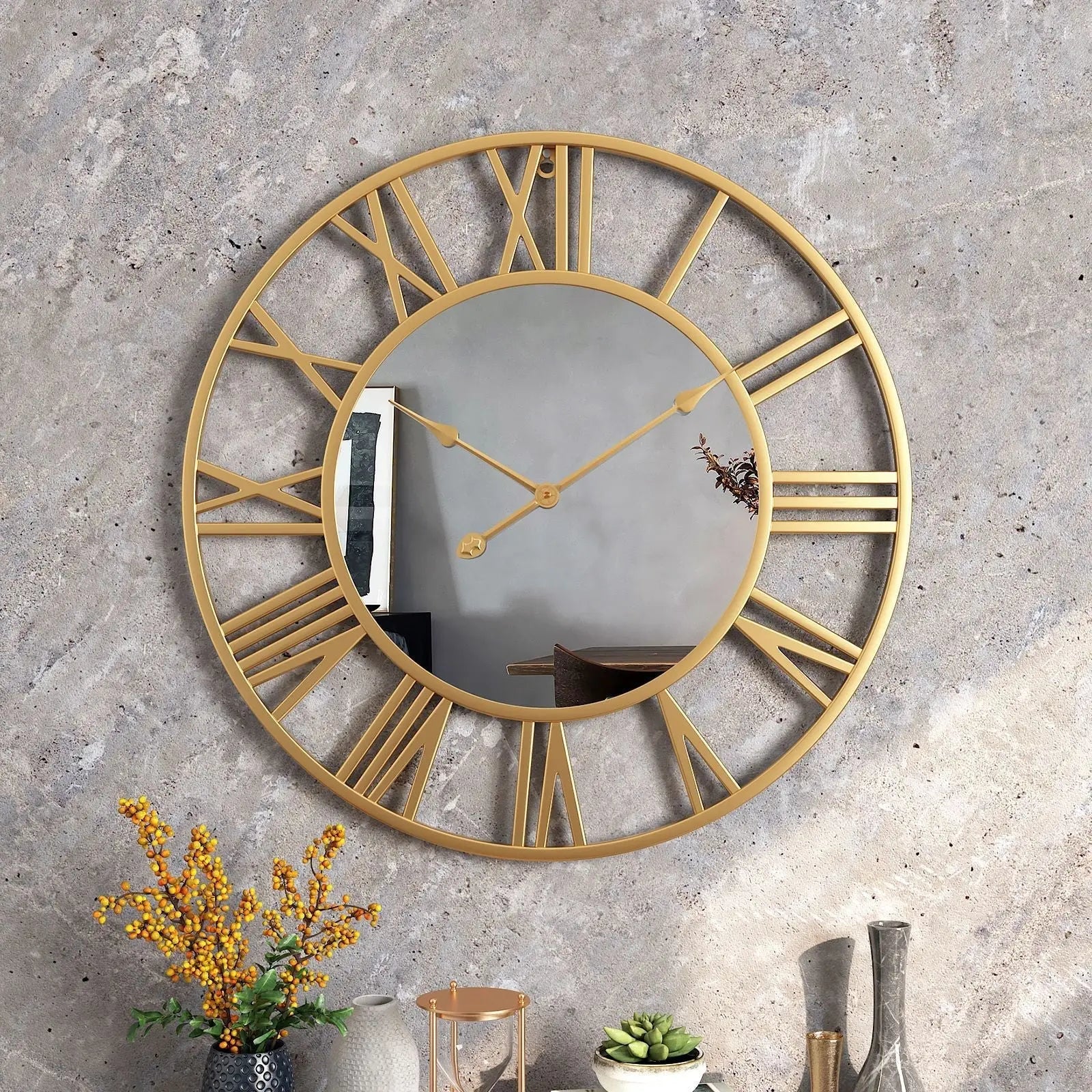 Große Vintage-Wanduhr aus Metall mit Spiegelelementen (39 cm) Zorenza