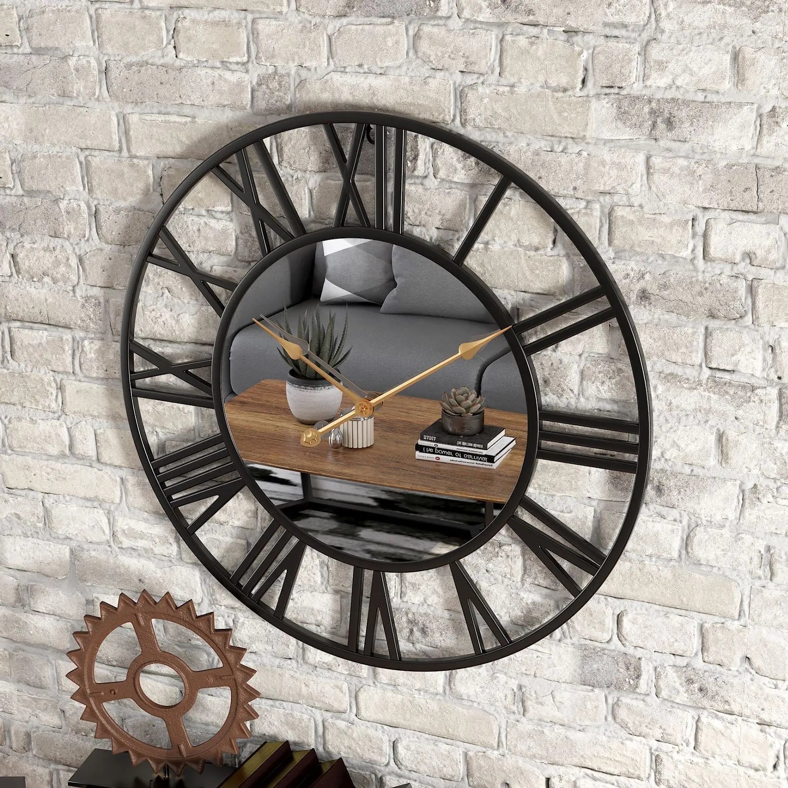 Große Vintage-Wanduhr aus Metall mit Spiegelelementen (39 cm) Zorenza