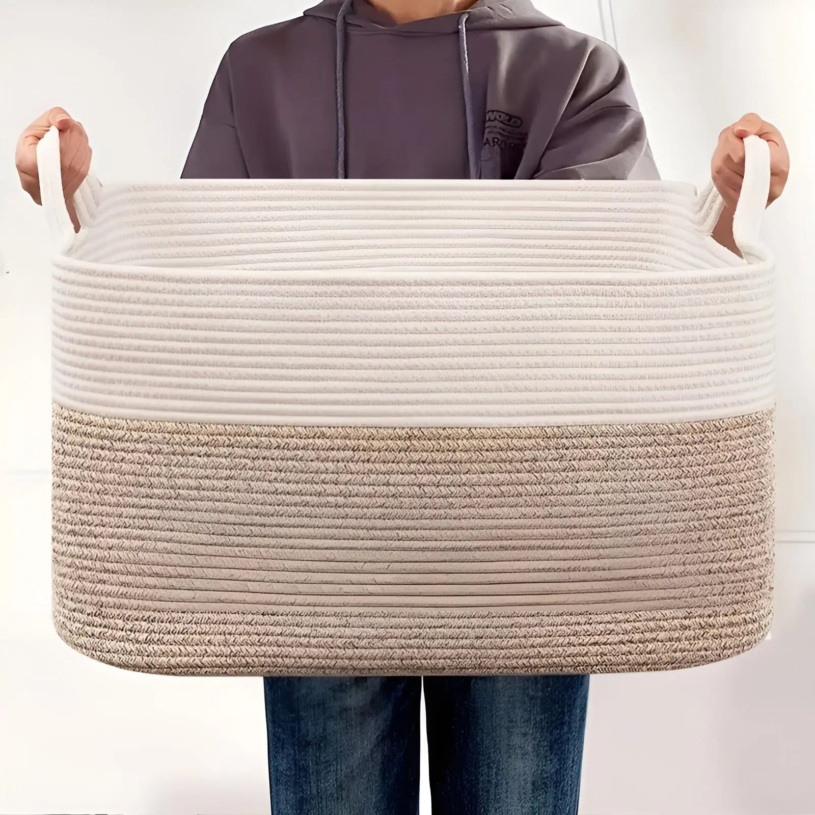 Großer Baumwollseil-Aufbewahrungskorb mit Griffen Zorenza