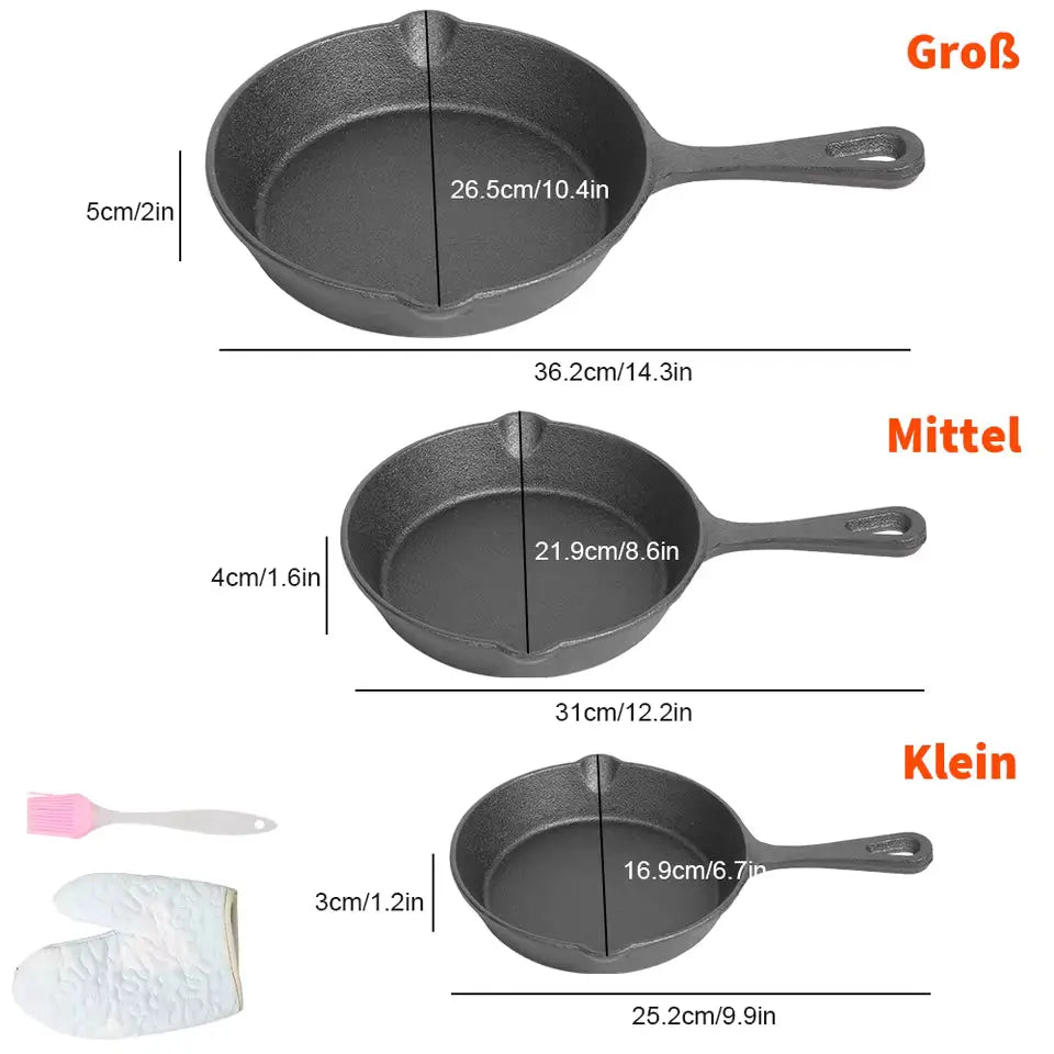 Gusseisen-Pfannenset 3-teilig Zorenza
