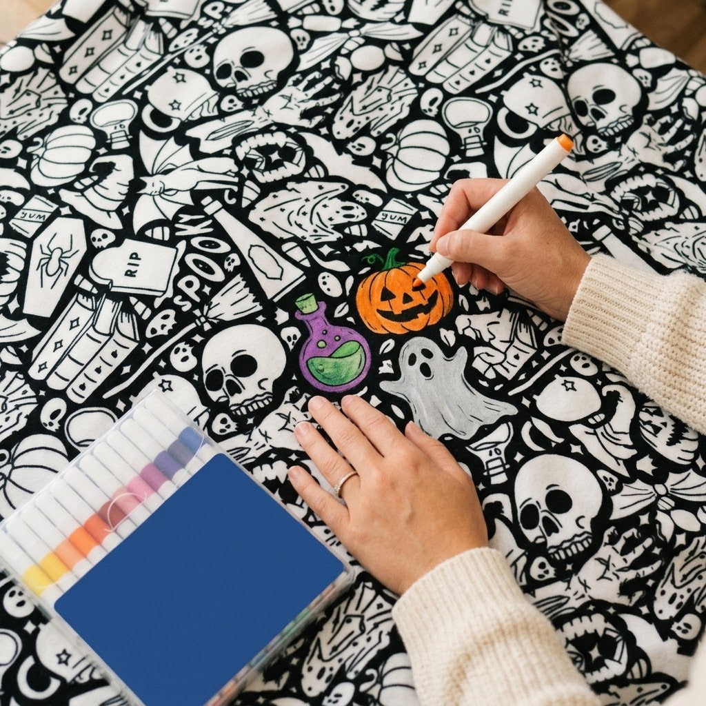 Kuscheldecke zum Ausmalen aus Flanell inkl. 24 Acrylmarker – ca. 130 × 150 cm, 5 Motive -    Zorenza
