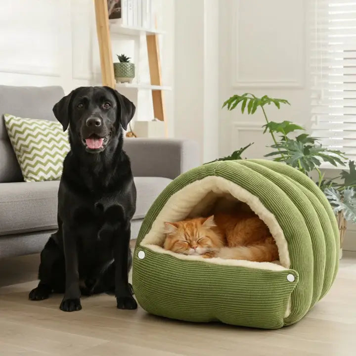 Haustierhöhle mit Plüschfutter – Warmes Kuschelbett für Katzen & Hunde Zorenza