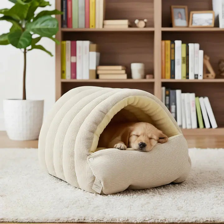 Haustierhöhle mit Plüschfutter – Warmes Kuschelbett für Katzen & Hunde Zorenza