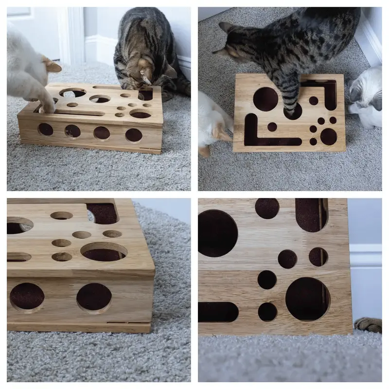 Holz-Katzen-Puzzlebox – Beschäftigung mit Leckerlies & natürlicher Krallenpflege Zorenza