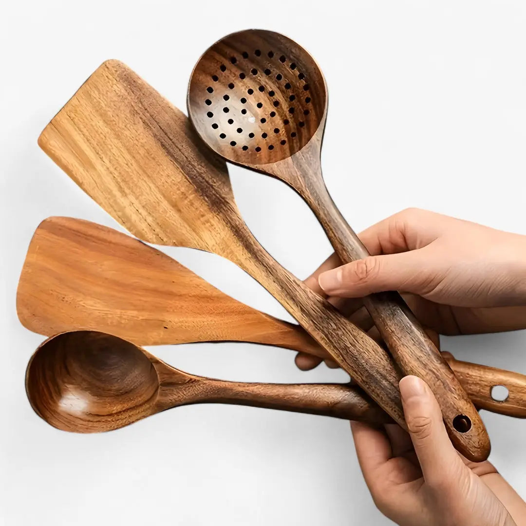 Wood Kitchen Utensil Set 11-Piece with Whisk – Food-Safe Hardwood