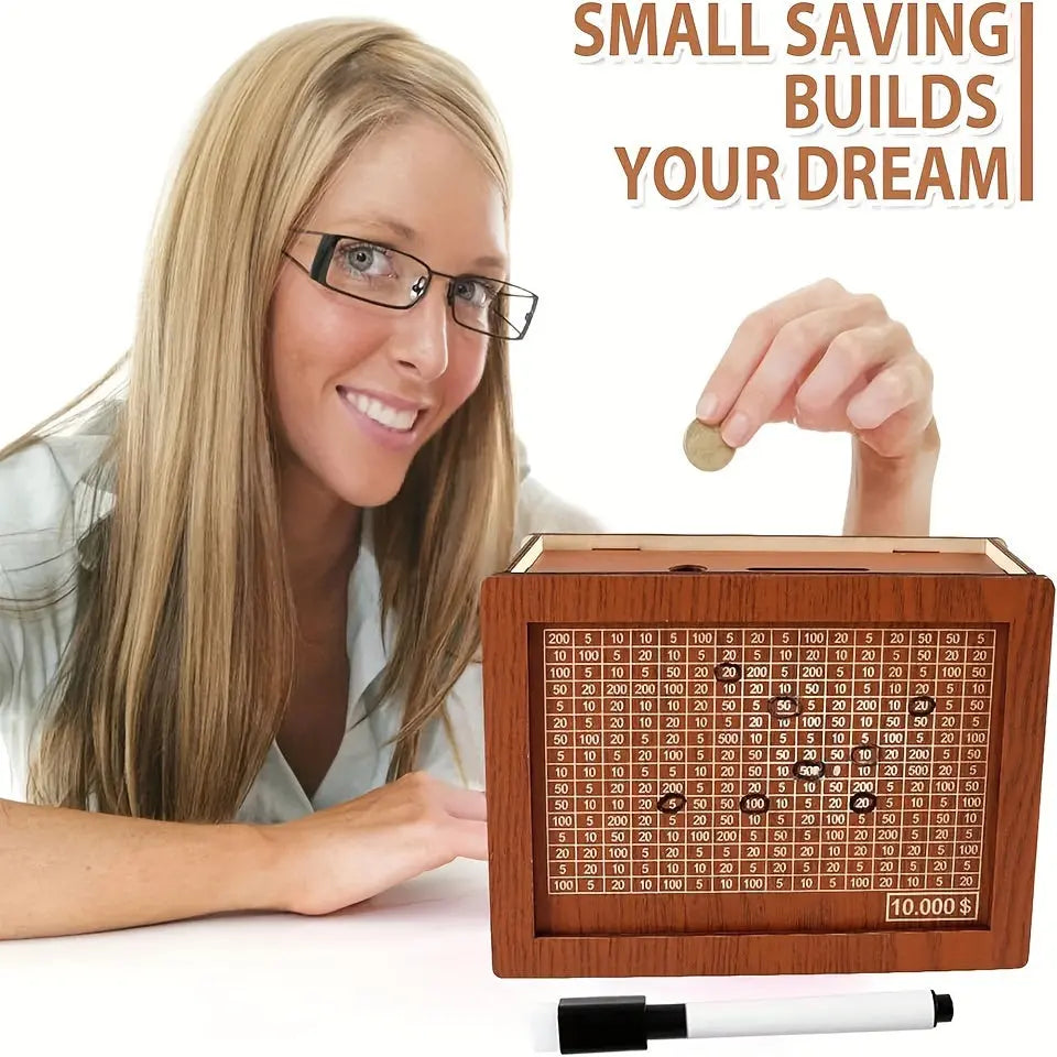 Holz-Sparziel-Tracker – Einstellbare Münzeinwurfbox zur Budgetplanung Zorenza