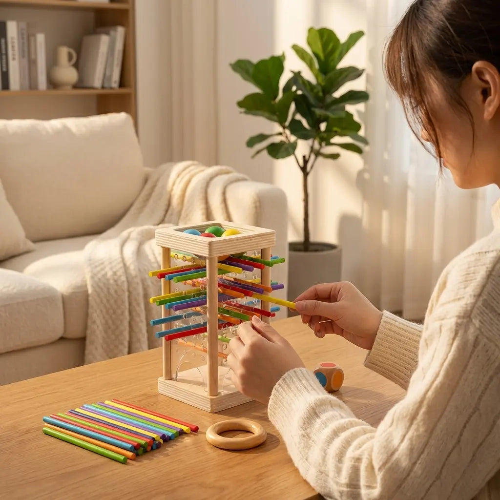 Holz-Stäbchenspiel mit Kugel – Geschicklichkeitsspiel Zorenza