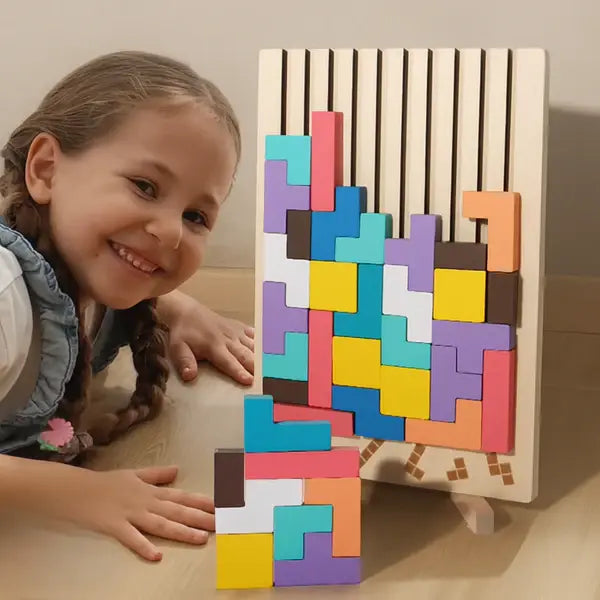 Holz-Tetris-Puzzle – Buntes Bauspiel ab 5 Jahren Zorenza