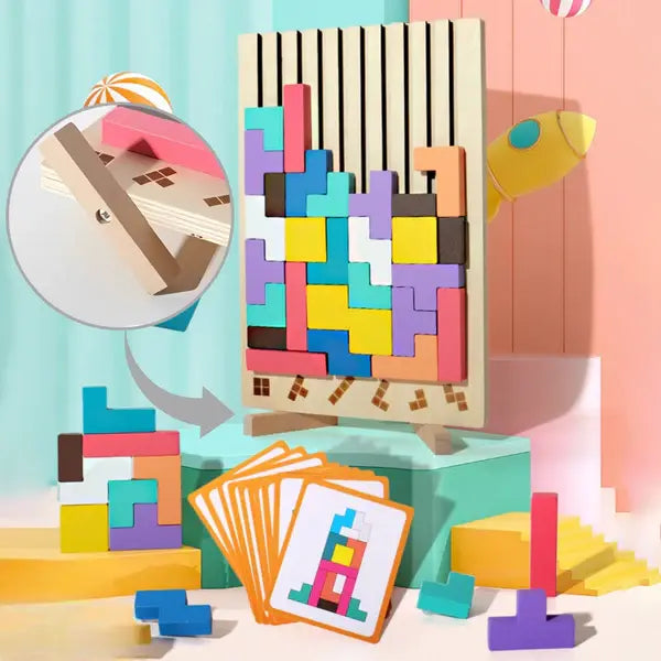 Holz-Tetris-Puzzle – Buntes Bauspiel ab 5 Jahren Zorenza