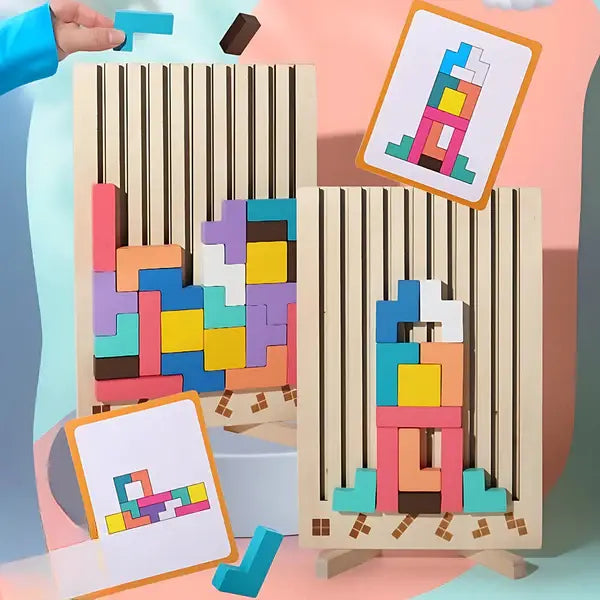 Holz-Tetris-Puzzle – Buntes Bauspiel ab 5 Jahren Zorenza