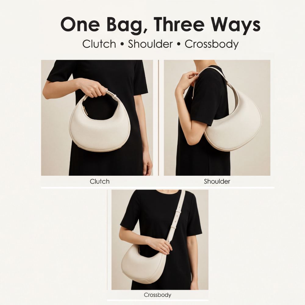 Halbmond-Schultertasche mit 3-Wege Trageriemen Zorenza