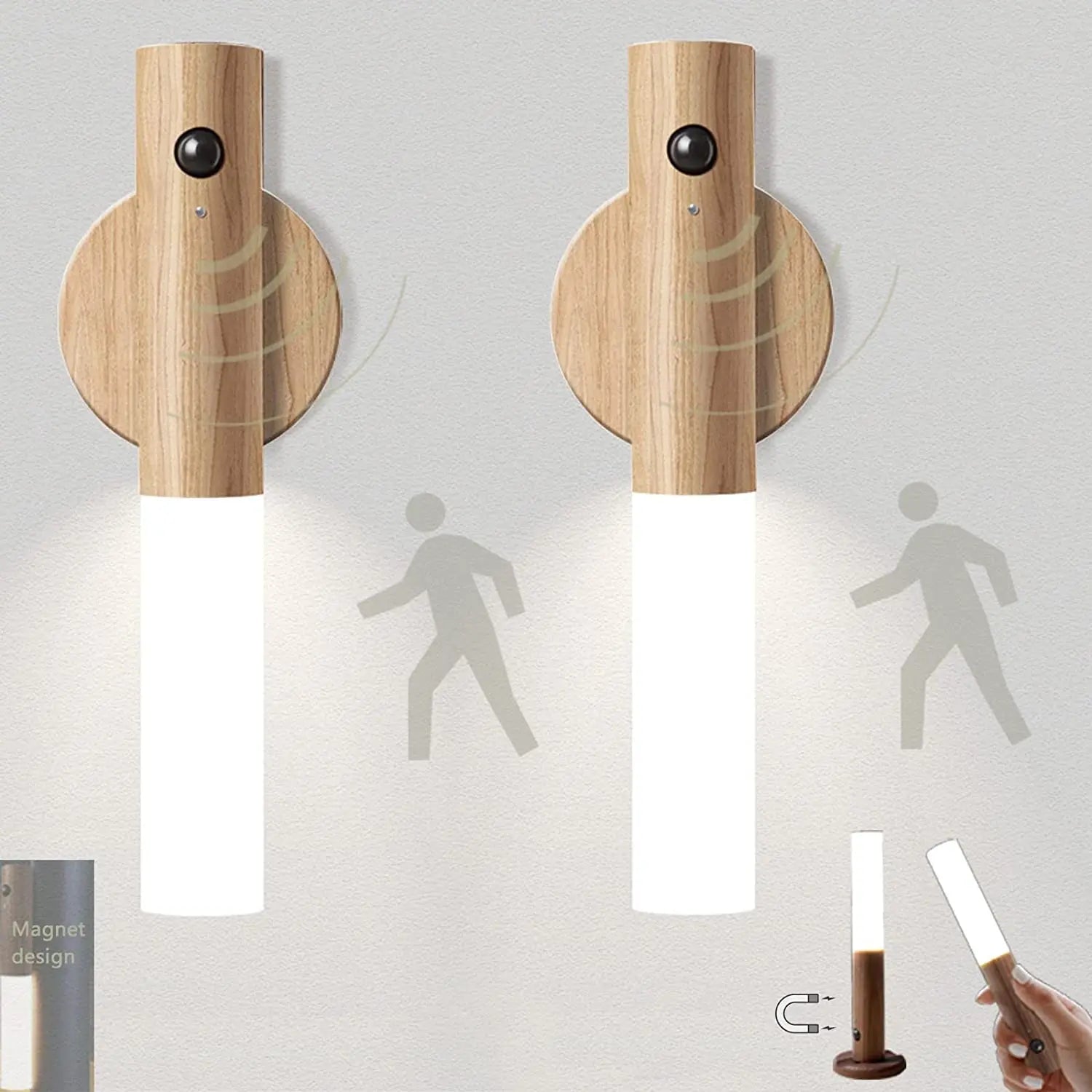 Kabellose Wandlampe | Warmes Licht mit Holzdesign & Sensorfunktion Zorenza