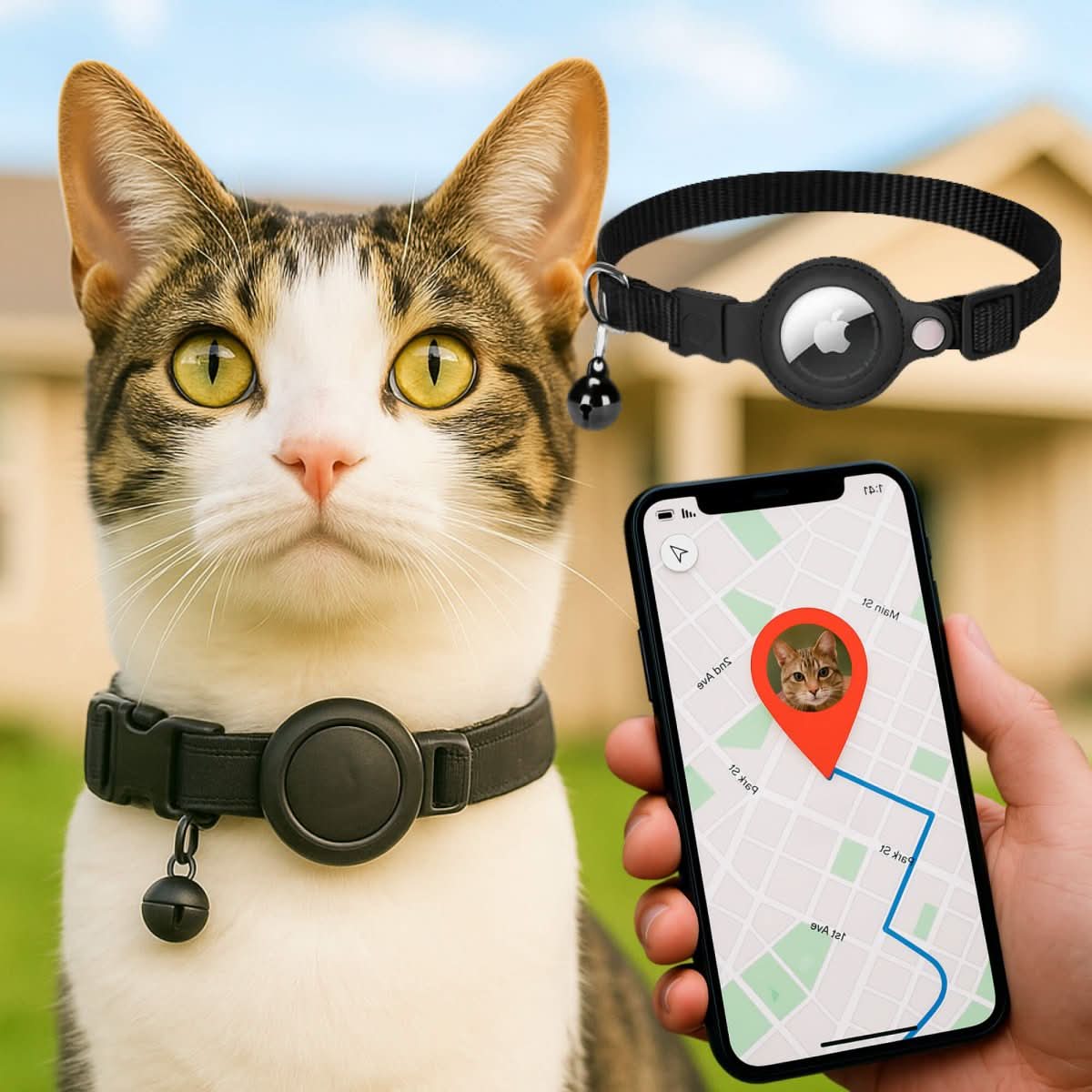 Katzenhalsung mit GPS-Halterung und Sicherheitsverschluss -    Zorenza