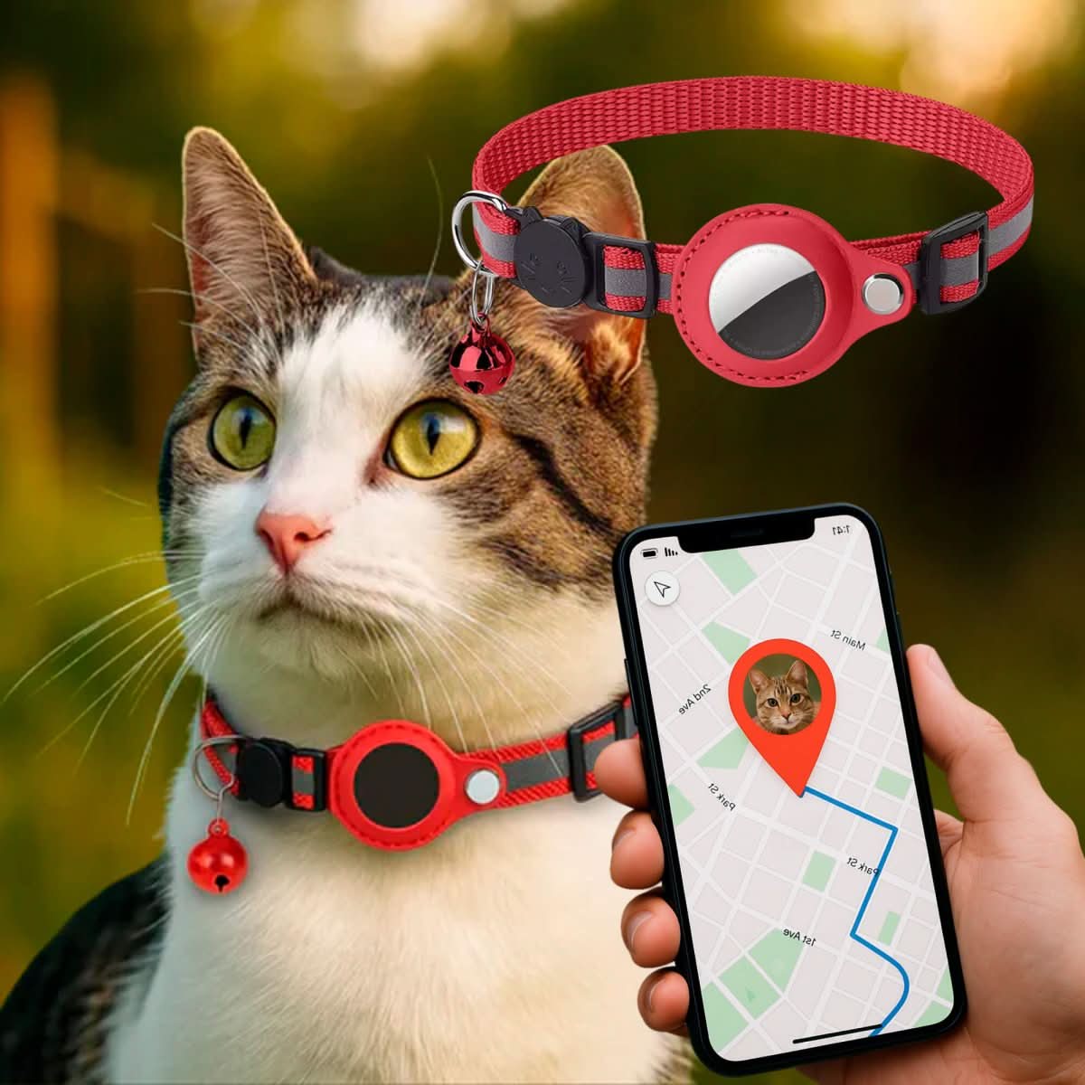 Katzenhalsung mit GPS-Halterung und Sicherheitsverschluss -    Zorenza