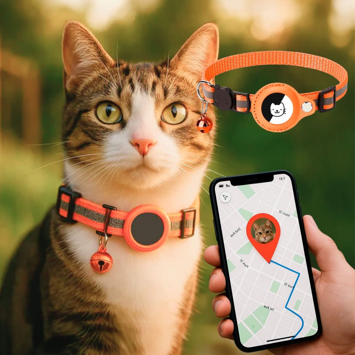 Katzenhalsung mit GPS-Halterung und Sicherheitsverschluss -    Zorenza