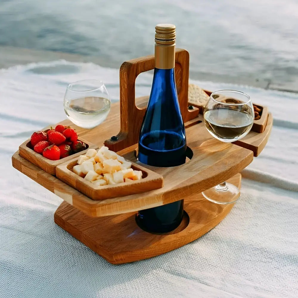 Klappbarer Holz-Picknicktisch mit Wein- und Snackfächern Zorenza