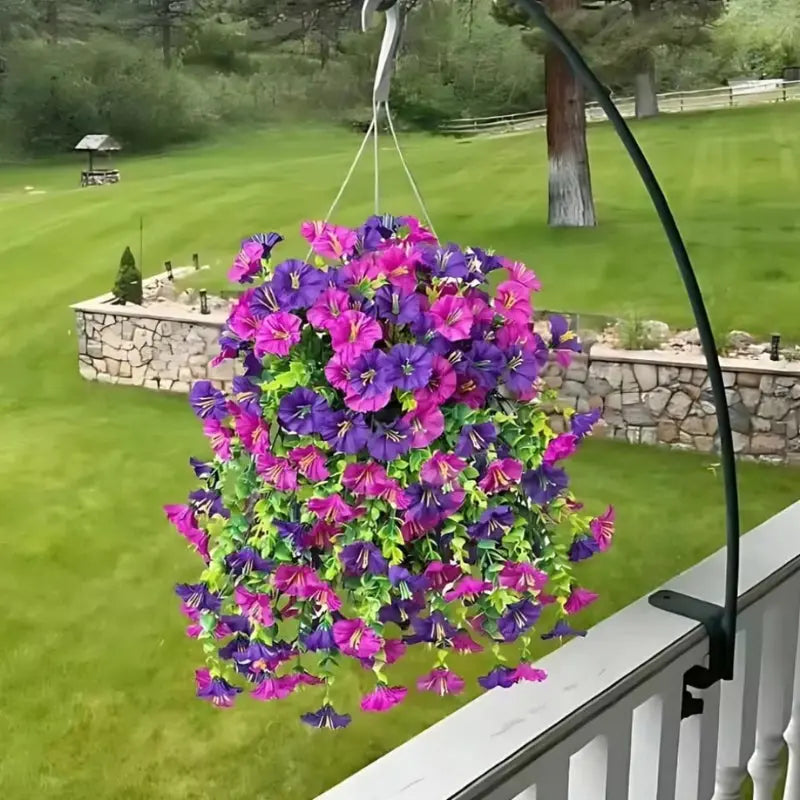 Künstlicher Hängeblumenstrauß für Balkon & Garten – Weiß, Rosa & Lila