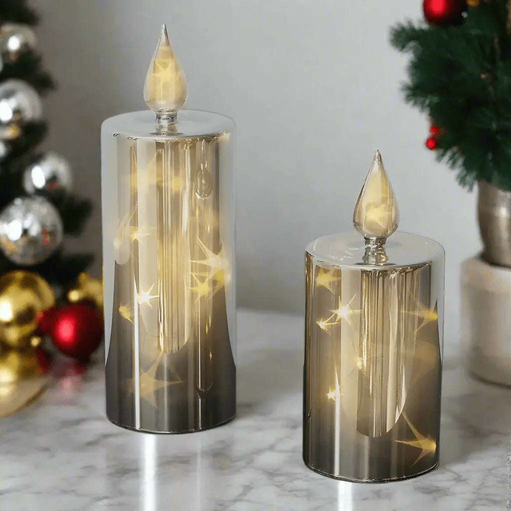 LED-Glaskerzen mit Rauchglas, 2er-Set Zorenza