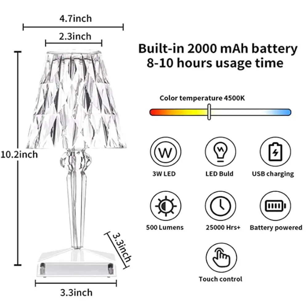 LED Kristall Tischlampe, kabellos Zorenza