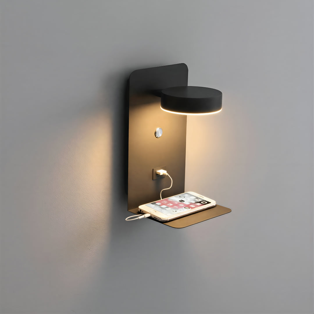 Wandleuchte mit USB-Ladestation und Ablage -    Zorenza