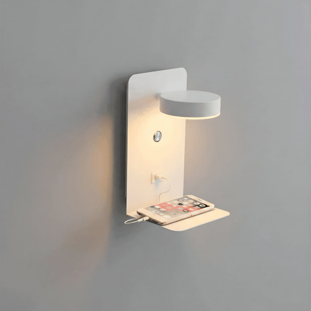 Wandleuchte mit USB-Ladestation und Ablage -    Zorenza
