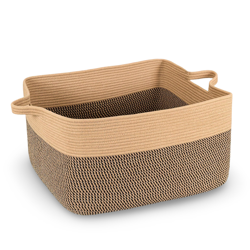 decken aufbewahrung korb Textil-Aufbewahrungskorb 45L – Rechteckiger Decken- & Wäsche-Organizer |  Baumwollseil | Verstärkte Griffe