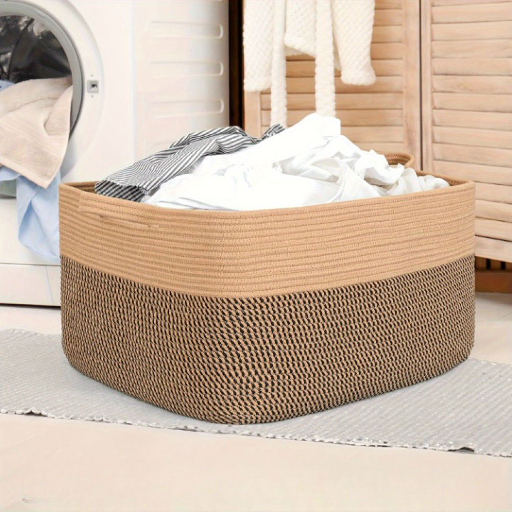Textil-Aufbewahrungskorb 45L – Rechteckiger Decken- & Wäsche-Organizer | Baumwollseil | Verstärkte Griffe