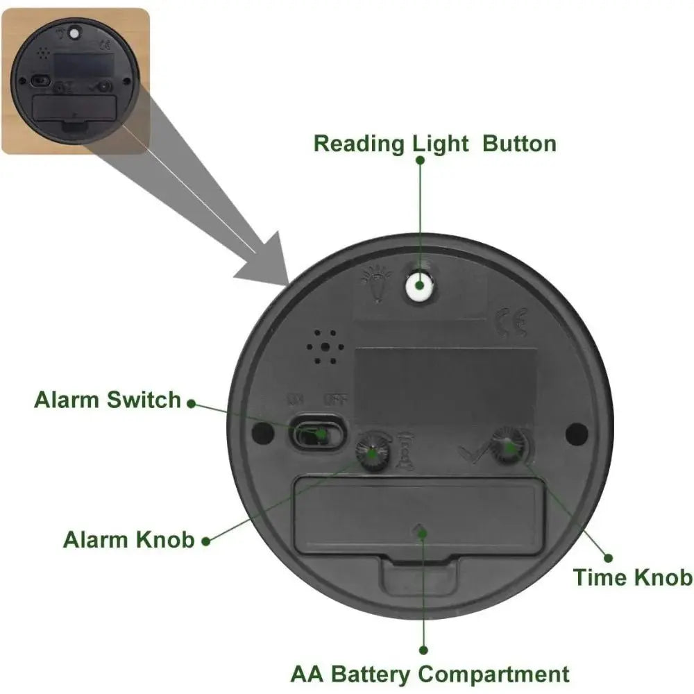 Lautloser Holz-Wecker mit LED-Nachtlicht Zorenza