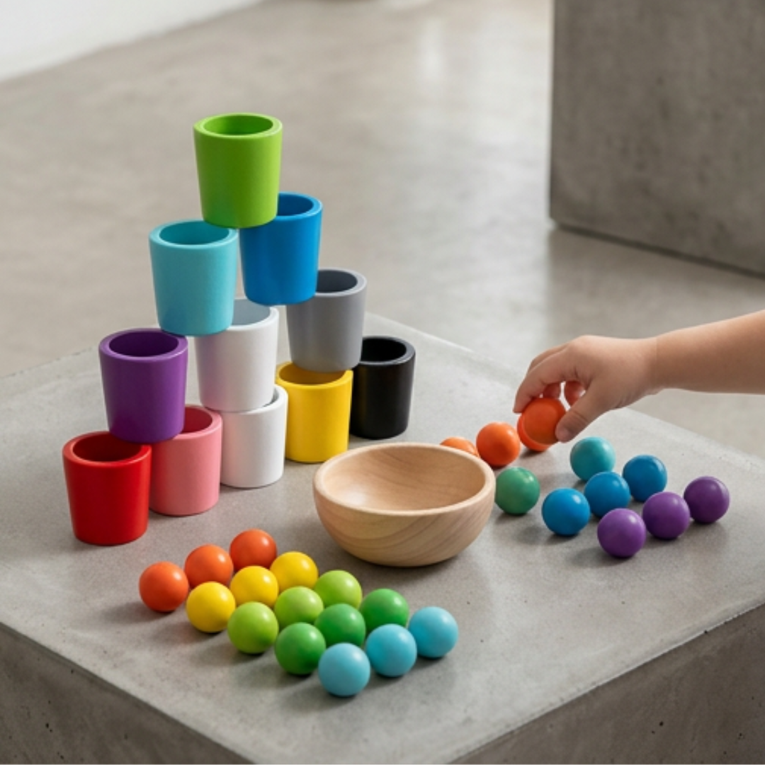 Montessori Farb-Sortierspiel aus Holz für Kleinkinder Zorenza