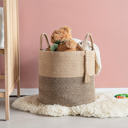 Aufbewahrungskorb Baumwollseil – Boho-Stil mit Griffen - Zorenza