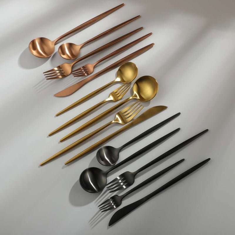 Besteckset Edelstahl 18/10 mit Titan-Finish – Minimalistisches Design -    Zorenza