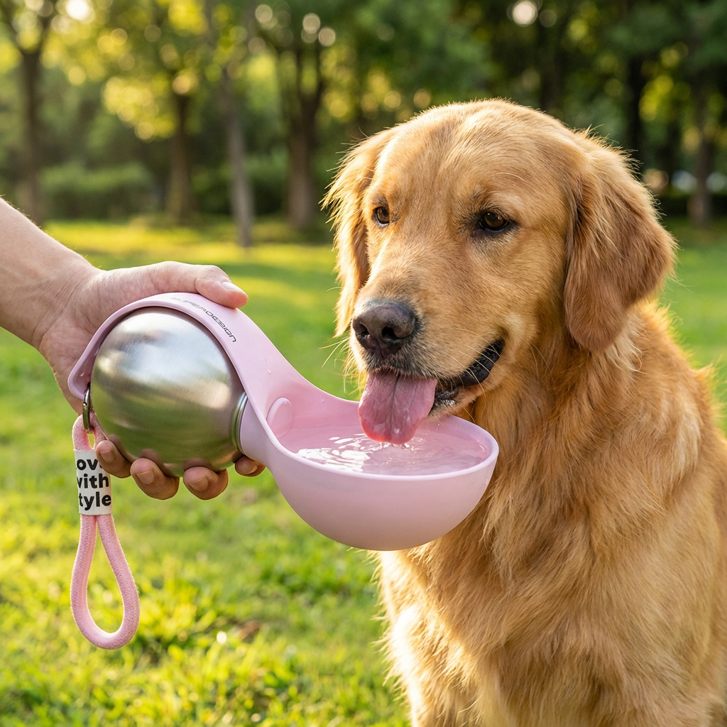 Hunde-Trinkflasche mit Silikonnapf – Auslaufsicher für unterwegs -    Zorenza