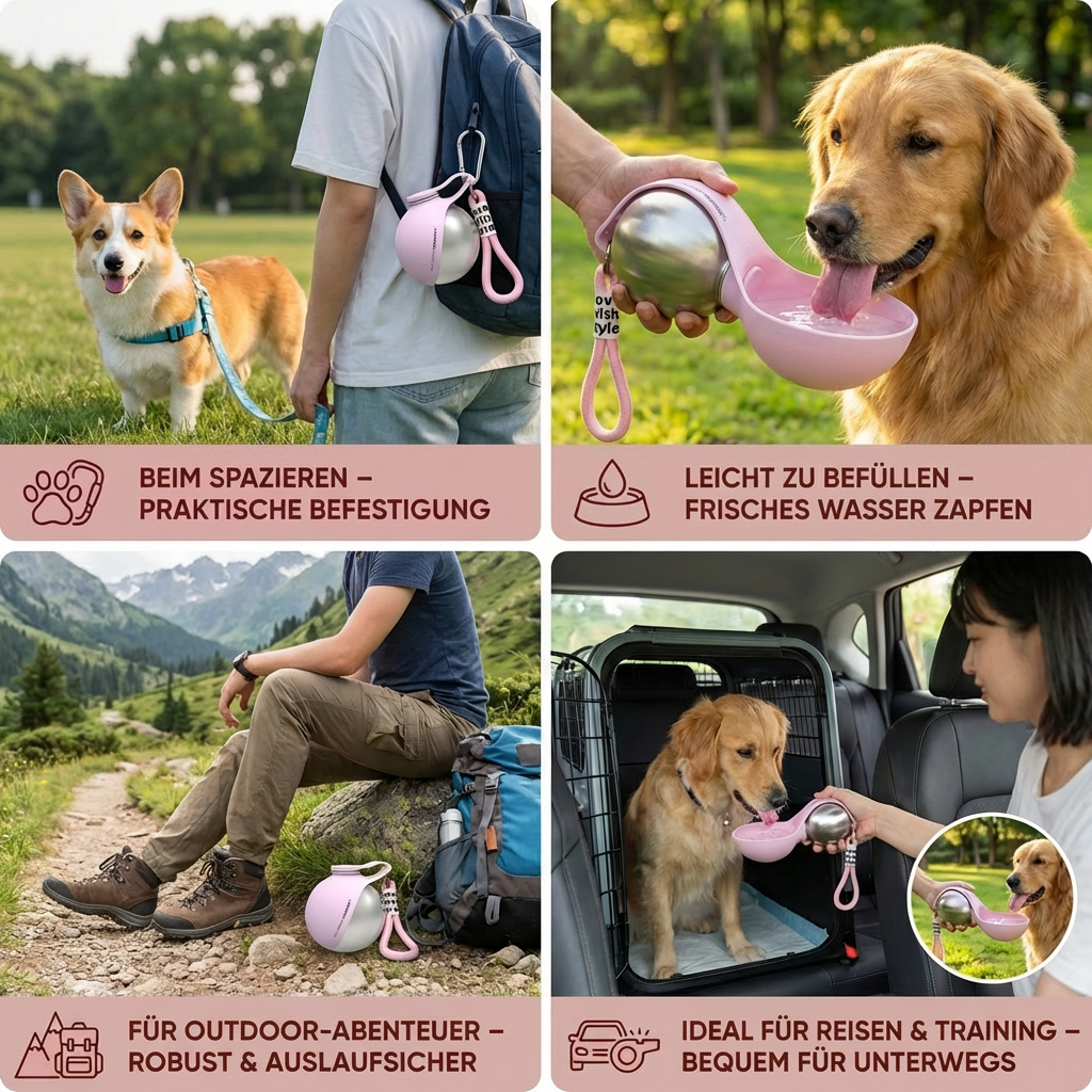 Hunde-Trinkflasche mit Silikonnapf – Auslaufsicher für unterwegs -    Zorenza