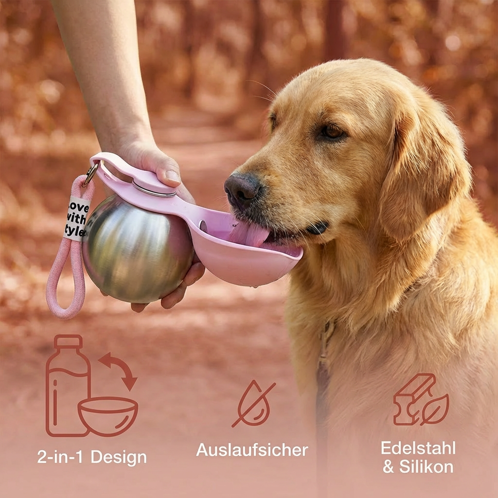 Hunde-Trinkflasche mit Silikonnapf – Auslaufsicher für unterwegs -    Zorenza