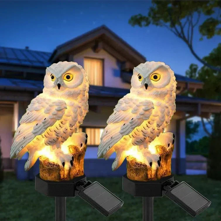 Solarleuchte Eule LED Harz wetterfest – Warmweißes Licht automatisch bei Dämmerung für Garten Terrasse Balkon Beetumrandung – Zorenza