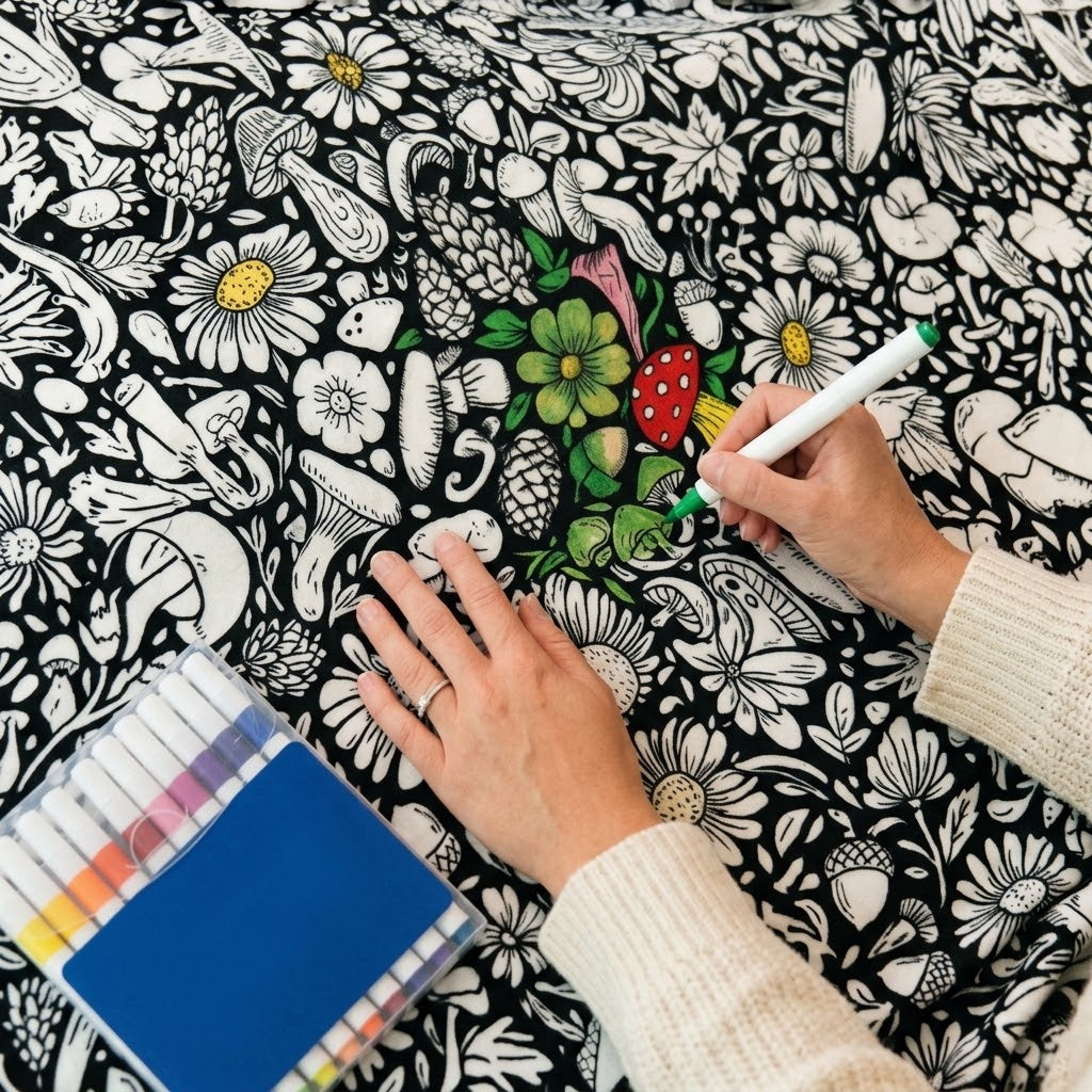 Kuscheldecke zum Ausmalen aus Flanell inkl. 24 Acrylmarker – ca. 130 × 150 cm, 5 Motive -    Zorenza