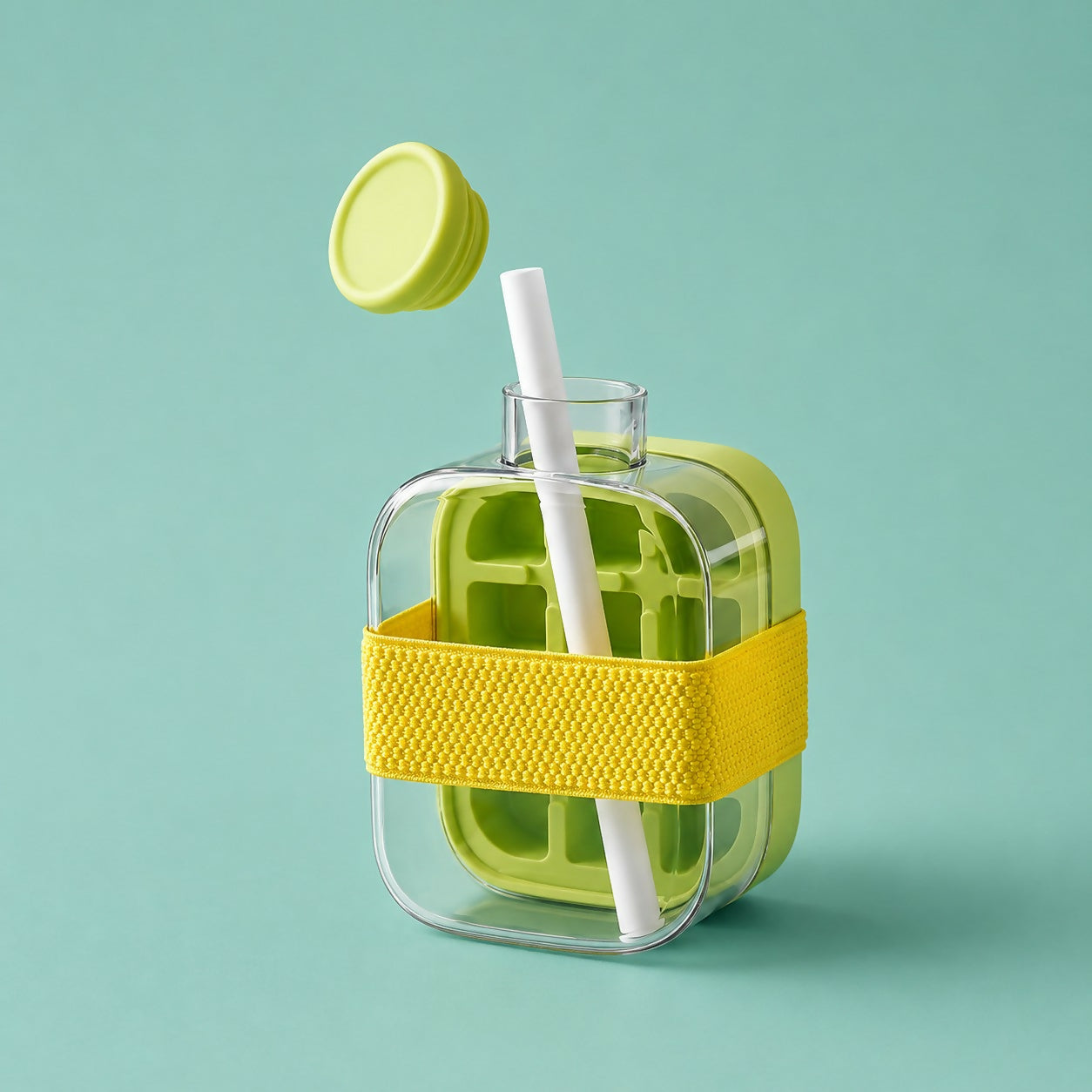 Eiswürfelform-Flasche mit Strohhalm und Silikonhülle -    Zorenza