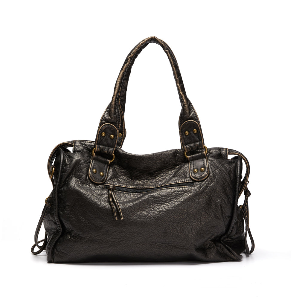 Schwarze Handtasche aus PU-Leder mit Vintage-Waschung Zorenza